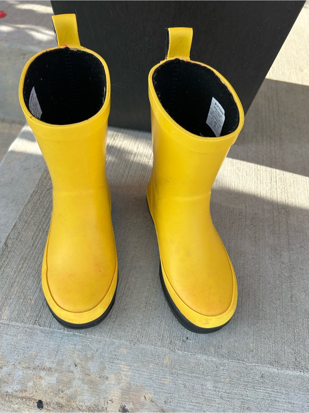 Kids Bright Yellow Waterproof Rain Boots with Easy Pull Tabs